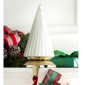 NEIMAN MARCUS Shiny Silver Tree Christmas Stocking Holder Holiday Glam Gold New